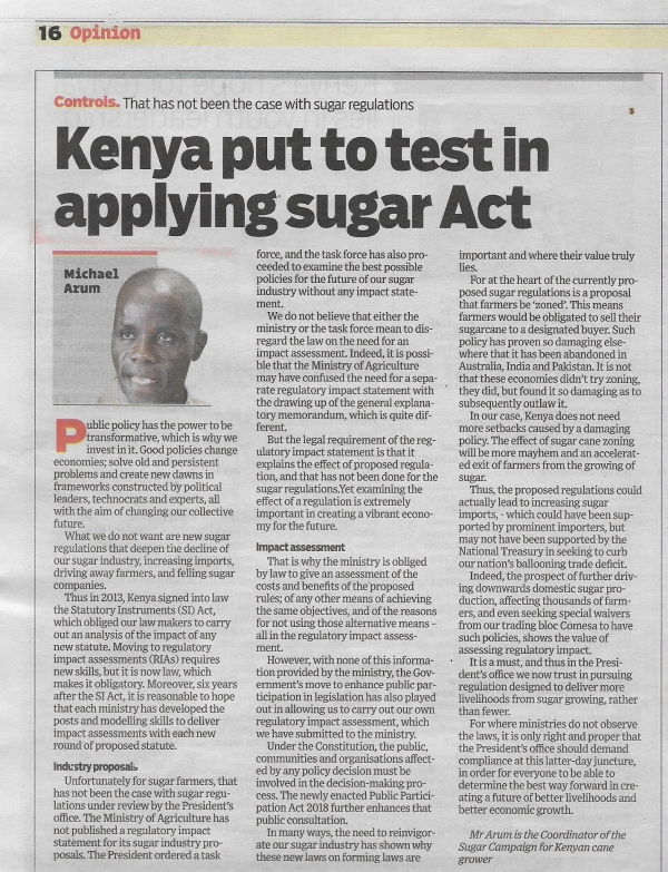 Kenya put to test in applying sugar act